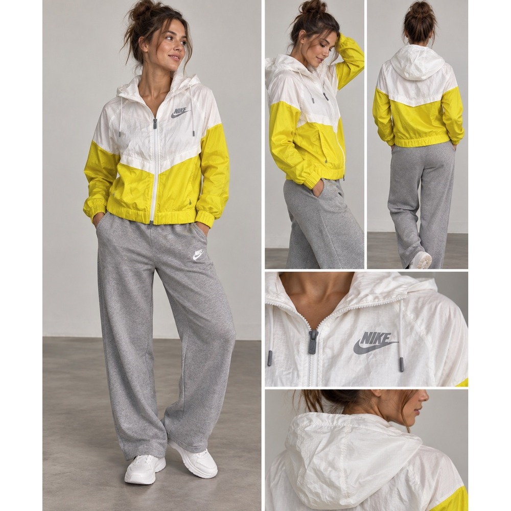 Nike Womens Windrunner Hooded Jacket White Yellow Colorblock Size S Ripstop